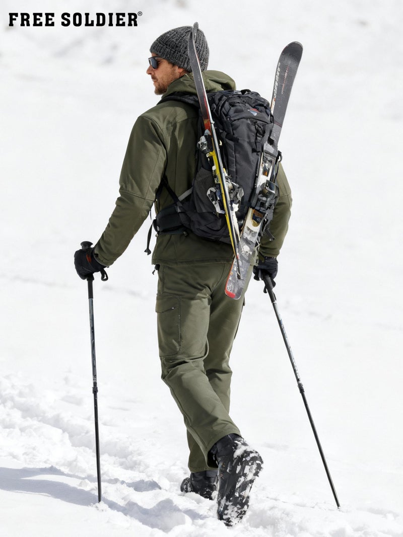 FREE SOLDIER Men's Outdoor Softshell Fleece Lined Cargo Pants Snow Ski Hiking Pants with Belt (Army Green 30W x 30L) - Image 3